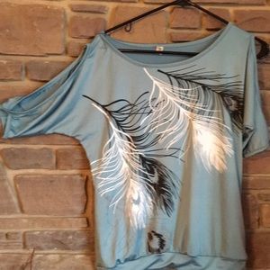 Cold shoulder peacock feather top